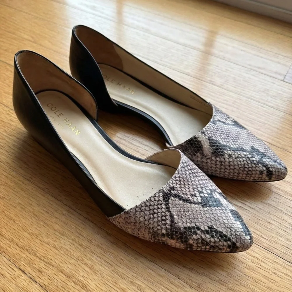 Cole Haan Amalia Skimmer Snakeskin Leather d’Orsay Flats Black 9 - Picture 2 of 5